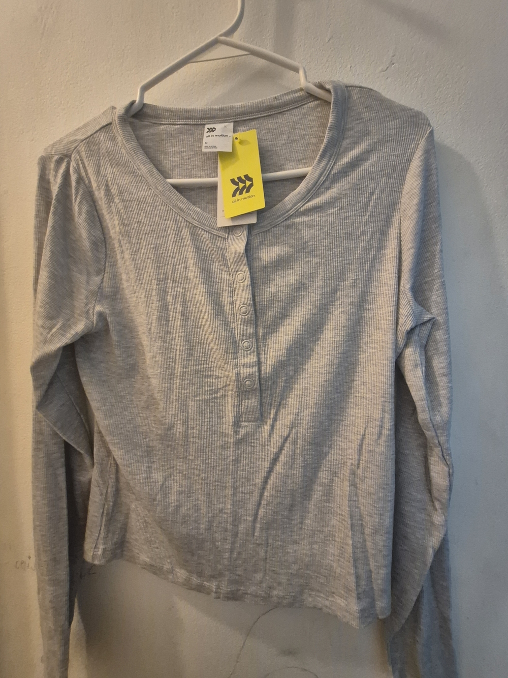 all in motion Gray Ribbed Henley Top